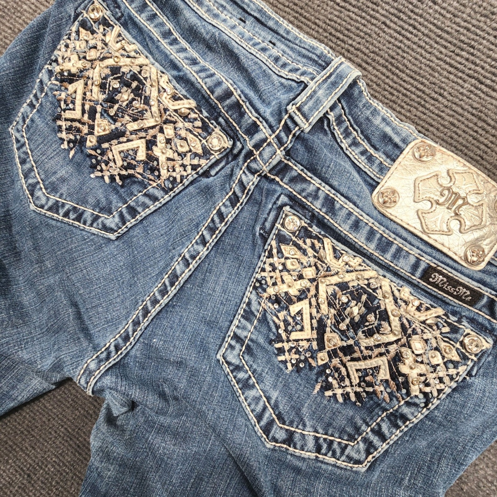 Miss Me Ankle Skinny Jeans Women 29 Blue Embellished Mid Rise